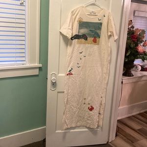 Vintage BLUE-EYED BEAR Hand Painted Maxi Dress